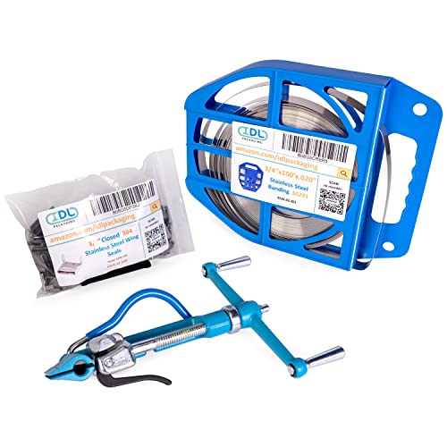 IDL Packaging 3/4" Stainless Steel 201 Banding Kit - Heavy-Duty Banding Tool + 3/4" x 0.02" x 100' Stainless Steel 201 Banding Coil + 100 Stainless Steel Wing Seals - size: 3/4" x 0.02" x 100', style: SS 201 + Seals