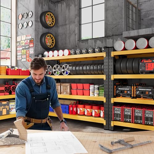 60” Wide Heavy Duty Metal Garage Shelving, Adjustable Storage Shelf - color: Black Yellow, size: 60"Wx24"Dx70" H