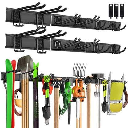 Garage Wall Organizer, 96 in Garden Tool Organizer with 12 Adjustable Hooks - size: 96 inch 12-Hook