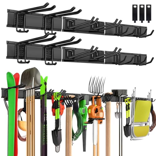 Garage Wall Organizer, 96 in Garden Tool Organizer with 12 Adjustable Hooks - size: 96 inch 12-Hook