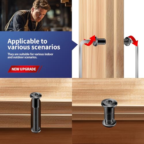 1/4-20 x 1-1/4" 20Pcs Flat Head Hex Socket Cap Screws Bolts Barrel Nuts Kit, 304 Stainless Steel 18-8, Full Thread, Black Oxide by SG TZH (with Hex Spanner) - color: Black, size: 1/4-20 x 1-1/4"