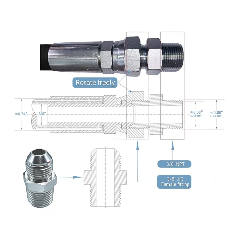 Industrial grade Hydraulic Hose 3/8" NPT Male x 84" Length,High Pressure Hose With Both Sides 360°Swivel Fittings,5800 PSI&250°F High Temp & Pressure Resistance for Hydraulic Systems - size: HY-84L-3/8 NPT