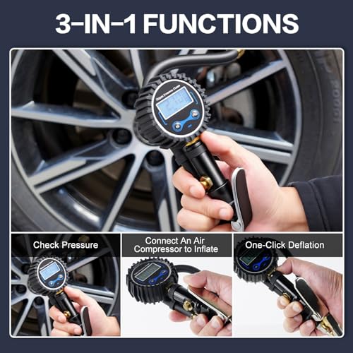 Digital Tire Pressure Gauge with Inflator 250 PSI - size: 1 Pack Full Kit