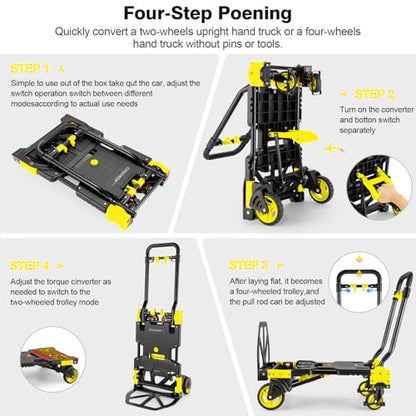 Folding Hand Truck Dolly, 330lb Convertible 4 to 2 Wheel Moving Cart,Yellow - size: 330LB Yellow