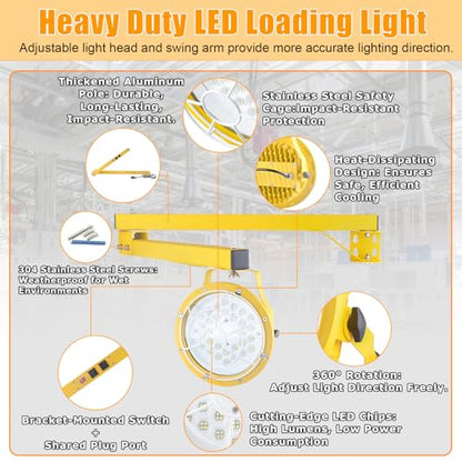 LED Loading Dock Light with 43" Adjustable Swing Arm, 30W/50W Selectable, 5500LM 3CCT (3000K/4000K/5000K), IP65 Waterproof, 360° Rotatable Work Light for Warehouse, Trailer, Garage, 100–277V ETL