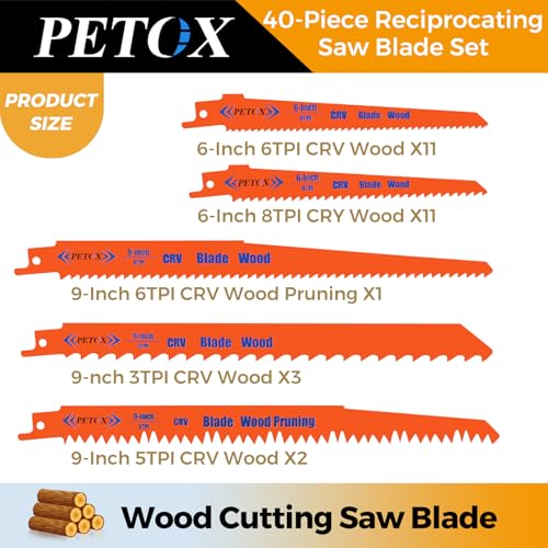 40-Piece Reciprocating Saw Blades Set, Metal Wood Plastic Cutting Saw Blade - size: 40 Count (Pack of 1)