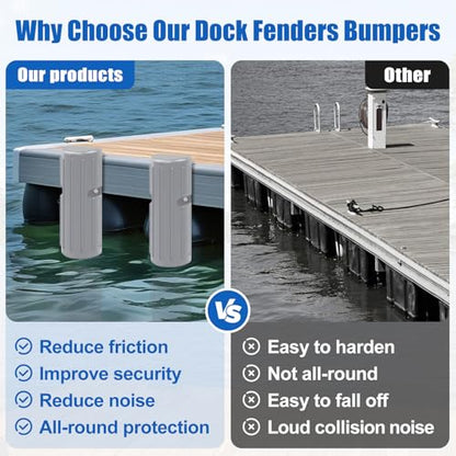 Dock Bumpers Dock Edge, Dock Bumpers Fenders for Edge & Side - Marine Fender Guard - Vertical Dock Protection with Stainless Steel Hardware - 2 Pack - Gray - style: 2PACK-GRAY