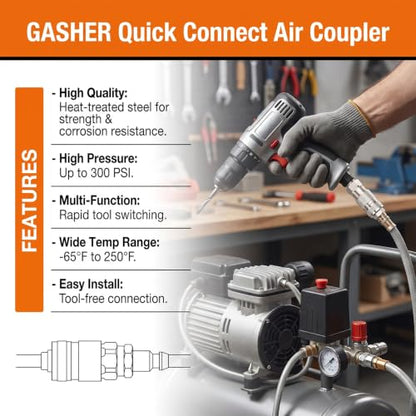 GASHER 2PCS 1/4" MNPT x Flow Quick Connect Air Coupler - size: 1/4" MNPT - 1/4Flow
