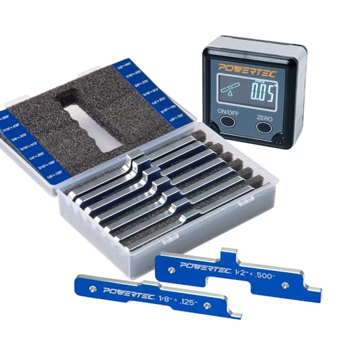 POWERTEC 7pc Set Router Table Setup Bars, 3-Gauges-in-One Aluminum Setup Blocks Height Gauge Set w/Table Saw Angle Gauge, Digital Angle Finder Protractor for Woodworking, Table Saw, Miter Saw (72037) - color: Router Table Setup Bars+table Saw Angle Gauge