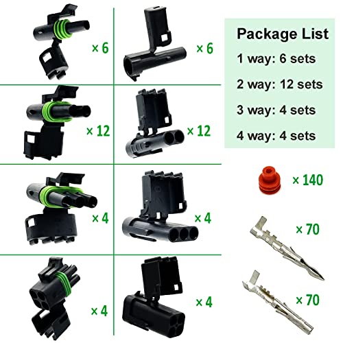 18-14 AWG 1/2/3/4 Pin Connector Weather Pack Connectors Kit (26 Set) - size: 1-4pin/26kit/18-14AWG