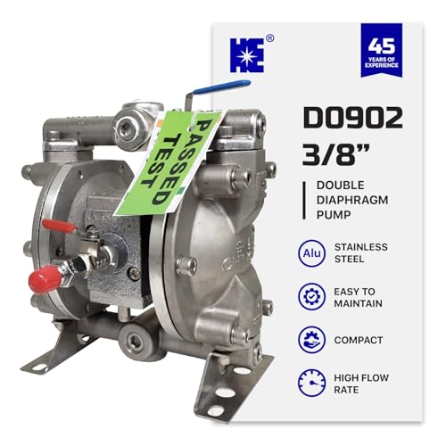 COSMOSTAR D0902 3/8" Stainless Steel Double Air Diaphragm Pump, Aluminum Body, Teflon Ball, seat and Diaphragm, Pump Muffler, Pump, Chemical Pump, Waste Oil Pump, Pneumatic Oil Pump, Diaphragm Pumps - size: D0902 3/8" Stainless Steel