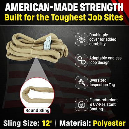 Chenango Supply VR4 12ft Tan Endless Round Polyester Rigging Sling - size: 12 ft