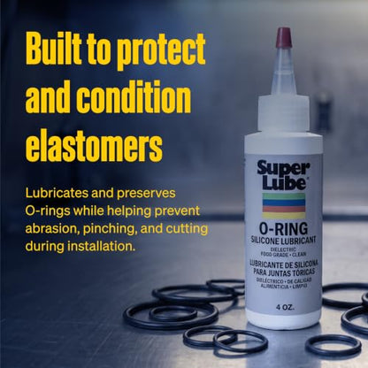 Super Lube O-Ring Silicone Lubricant - Waterproof Silicone & Rubber Seal Grease - Heat Stable Lubricant & Oxidation Protection - Food Grade H1 Grease - Clear - Bottle - 4 oz (56204)