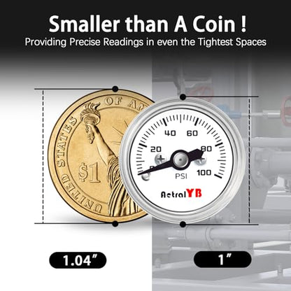1 Inch mini Pressure Gauge, 0-100 Psi Air Gauge, Stainless Steel Case, 1/8" NPT Back Mount, Psi Coffee Machine Pressure Gauge for Water Pumps, Air Compressors - size: 0-100 PSI, style: Back Mount