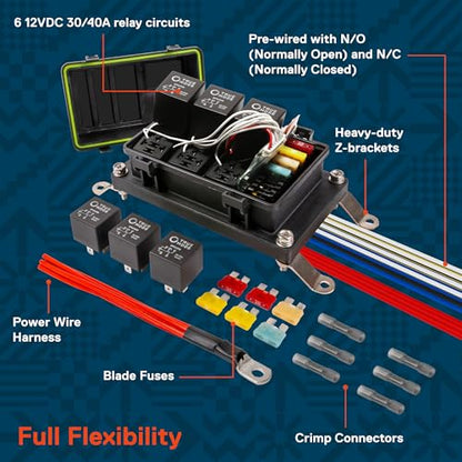 True MODS 12V Wireless Switch Panel Controller, 6 Gang Waterproof Relay Box - style: Prewired Fuse/Relay Kit + Switch Box