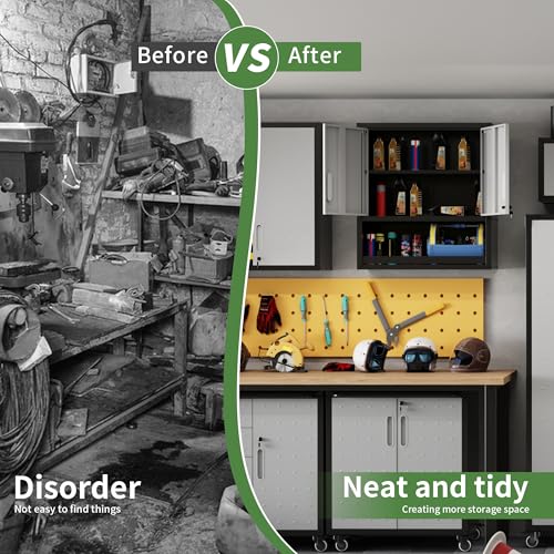 Garage Wall Cabinet with 2 Locking Doors Metal Storage Cabinet - color: Black/Gray, style: 2 doors wall cabinet