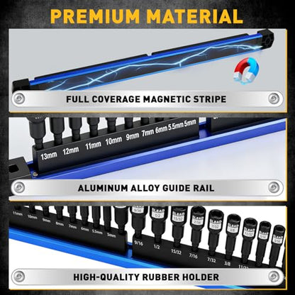 22-Piece Magnetic Nut Driver Set, Metric & SAE (5-13mm & 1/4"-9/16"), 65mm Long, 1/4" Hex Shank Drill Socket Set, Wing Nut-Driver Bit, Quick-change Extension, Magnetic Aluminum Storage Rail - color: 22-piece Nut Driver Set