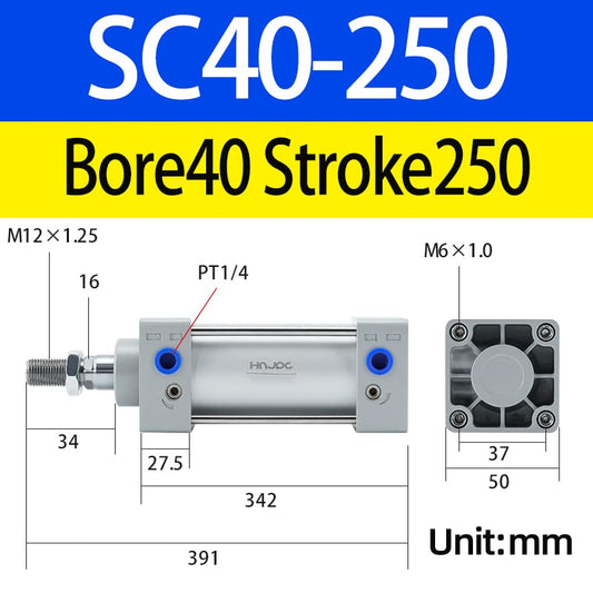 SC Air Cylinder 1-1/2 inch (40mm) Bore 10 inch (250mm) Stroke with Magnetic, Double Acting Aluminum Pneumatic Cylinder for Industrial Automation (SC40X250) - color: -40, size: 250