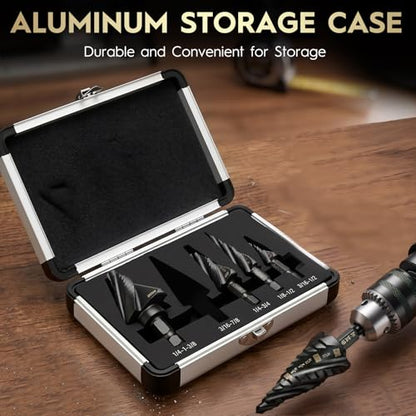 5PCS Titanium Step Drill Bit - Four Spiral Flute HSS Step Bit for Metal - color: 5PCS Four Spiral