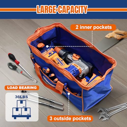 WTG3A16 16-inch Tool Bag,Multi-Pockets Tool bag with Waterproof Material and Wide Mouth Design,for Professional and Daily Use,Blue and Orange - style: 16 inch