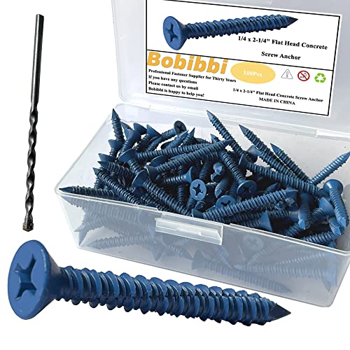 1/4 x 2-1/4" Flat Head Concrete Screw Anchor, for Anchoring to Masonry, Block or Brick (100Pcs) - size: 1/4 x 2-1/4", style: Flat Head