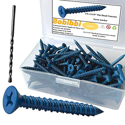 1/4 x 2-1/4" Flat Head Concrete Screw Anchor, for Anchoring to Masonry, Block or Brick (100Pcs) - size: 1/4 x 2-1/4", style: Flat Head