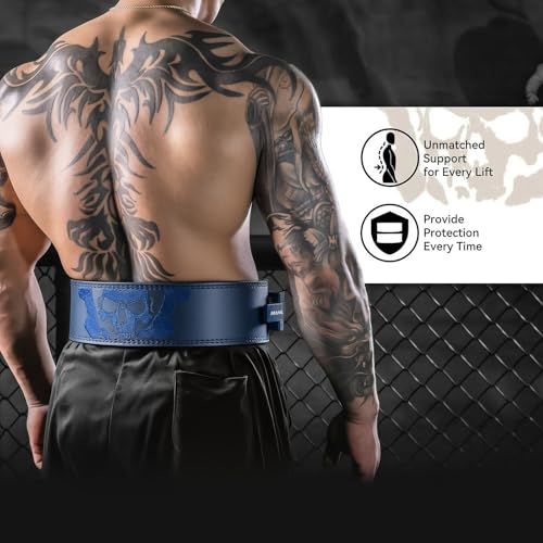 MANUEKLEAR 4-Inche Lever Belt Weightlifting with Heavy Duty Buckle - color: Blue, size: M (29-35inches)
