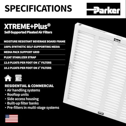 Parker 12x20x1 MERV 8 Xtreme Plus Pleated HVAC Air Filter. 6 Pack - style: 12 x 20 x 1