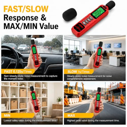 GL81A Digital Sound Level Meter,30‑130dB A‑Weighted SPL Tester-BLACK-RED - color: Red