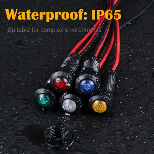 5pcs 8mm LED Indicator Light Plastic Black Signal Dot Lamp 110-220V AC 5/16" Mounting Hole Size with 15cm/5.9in. Wire (Blue LED) - color: Blue, size: 8mm 110-220V