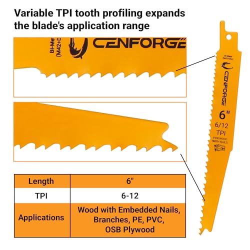 25-PC Reciprocating Saw Blades, 6 inch, 6-12 TPI, BI-Metal (M42+D6A) Material, Replace Milwaukee, Dewalt and Diablo sawzall Blade for Wood with Nails - style: 6 inch-6/12 TPI-25PC