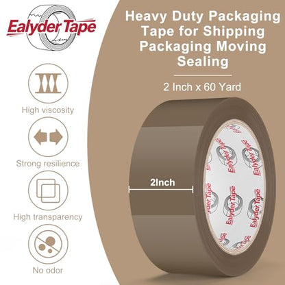 6 Rolls Brown Packing Tape 2" x 60Yd with Dispenser Heavy Duty Tape - size: Brown, 6 Rolls - 2In x 60Yd