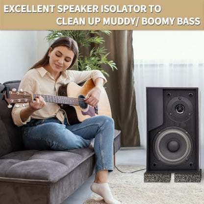 BXI Thick Subwoofer Isolation Pad, 6 X 6 X 2 Inch 2 Pcs Cuttable Full Frequency Dampening Blocks, Non Slip Heavy Duty Speakers Mat Riser, Rubber Cork Anti Vibration Feet for Studio Monitor Turntables