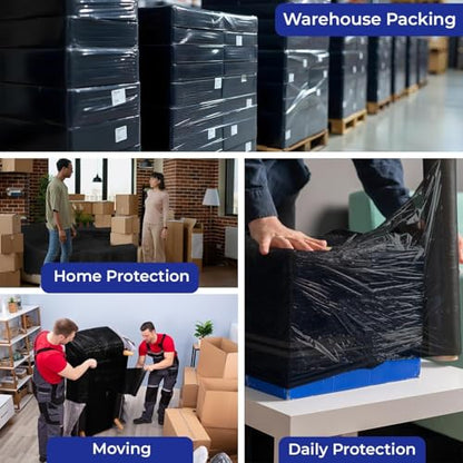 Rosmonde Bulk Black Plastic Wrap, 18" x 1500 ft, 20 Rolls Pack, 80 Gauge - color: Black, size: 20 Pack