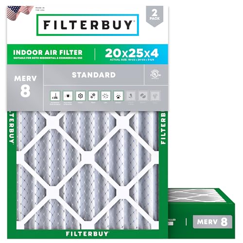 Filterbuy 20x25x4 Air Filter MERV 8 Dust & Allergy Defense (2-Pack) - size: 20x25x4