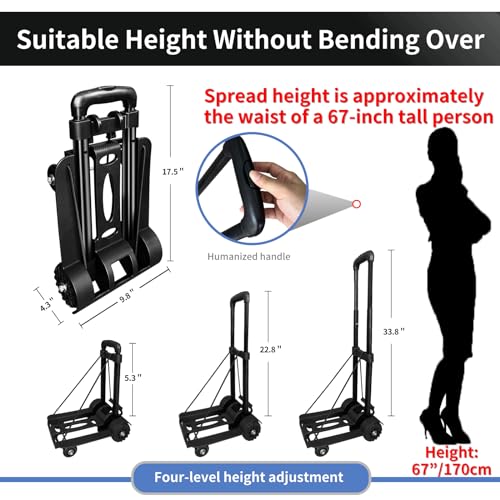Folding Hand Truck-200 Lbs Trolley Utility Cart, Portable 4-Wheels Lightweight Utility Cart,90KG Heavy Duty Luggage Cart for Moving Airport Travel Shopping and Office Use - size: 4 rounds