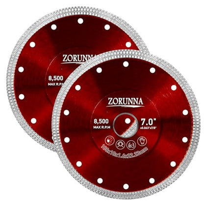 ZORUNNA 2Pcs 7" Tile Saw Blade, Diamond Blade for Angle Grinder 7/8" Arbor - size: 7"