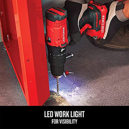 CRAFTSMAN V20 Cordless Hammer Drill Kit, 1/2 inch, 2 Batteries and Charger Included (CMCD711C2) - style: Hammer Drill Kit Only