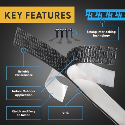 Industrial Strength - 10FT + Scissors Black Indoor/Outdoor Adhesive Mounting Tape - Self Mating Reclosable Fastener Compatible with 3M SJ3550 / SJ3560 Dual Lock - size: 10 FT + SCISSORS, style: Black