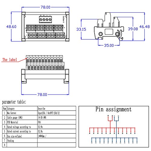 2 in 12 Out 25A DIN Rail Terminal Blocks Distribution Breakout - style: 2 IN 12 OUT
