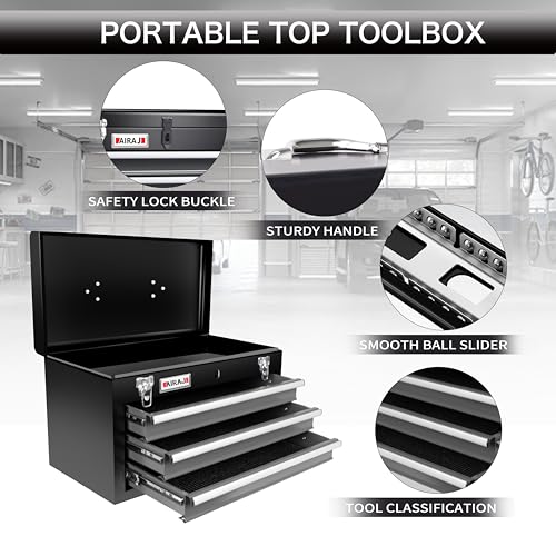 4 Drawer Rolling Tool Chest with Double Door,40"Detachable 2-in-1 Tool Box - color: Black, size: 4-drawer tool chest