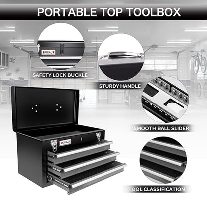 4 Drawer Rolling Tool Chest with Double Door,40"Detachable 2-in-1 Tool Box - color: Black, size: 4-drawer tool chest