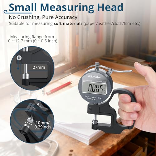 Digital Thickness Gauge, 0.01mm Resolution, 0-12.7mm Range - size: 0-12.7mm,0.01mm