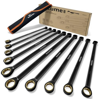 SUZUME 10-Piece Extra Long Ratcheting Wrench Set Metric Double Box End CR-V - size: 8-24mm