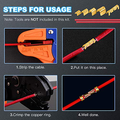 Glarks 525Pcs U Shape Copper Wire CrimpTerminal Assortment Set Non-Insulated Copper Ring Spade Butt Lugs Open Barrel Connectors Kit