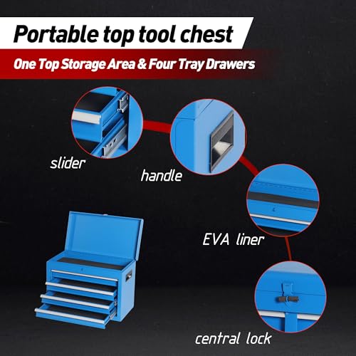 5-Drawer Rolling Tool Chest with Detachable Top Toolbox - color: Blue, style: 5 drawer-detachable