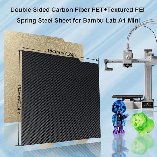 IdeaFormer-3D Flexible PET PEI Build Plate for Bambu Lab A1 Mini, Double Sided Carbon Fiber PET+Textured PEI Spring Steel Sheet 184x184mm for Bambu A1 Mini 3D Printers - color: Smooth PET+Textured PEI