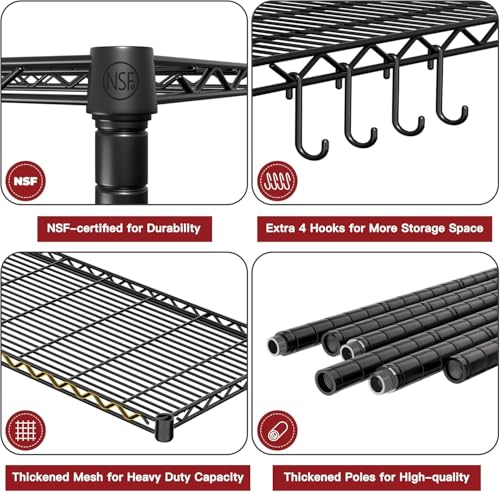 PrimeZone 6 Tier Wire Shelving with Wheels 79''H 1500lbs Storage Shelves - size: 36" W x 16" D x 79" H