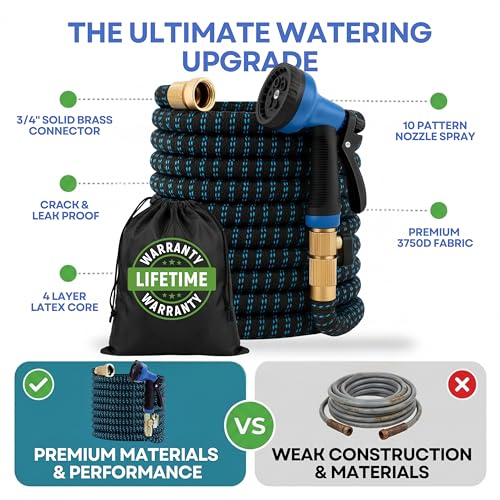 J&B XpandaHose 75ft Expandable Garden Hose, Lightweight, Brass Connectors - color: Blue/Black, size: 75ft