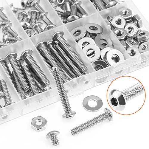HELIFOUNER 150 Pieces #10-24 x 1/4" 5/16" 3/8" 1/2" 5/8" 3/4" 1" 1-1/4", Button Head Socket Cap Screws Bolts Washers Nuts Kit, Coarse Thread, Fully Machine Threaded, 304 Stainless Steel - size: #10-24, style: Button Head